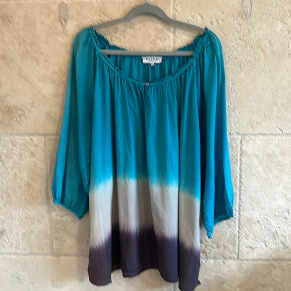 Beautiful Boho Peasant blouse in ombré blue to purple